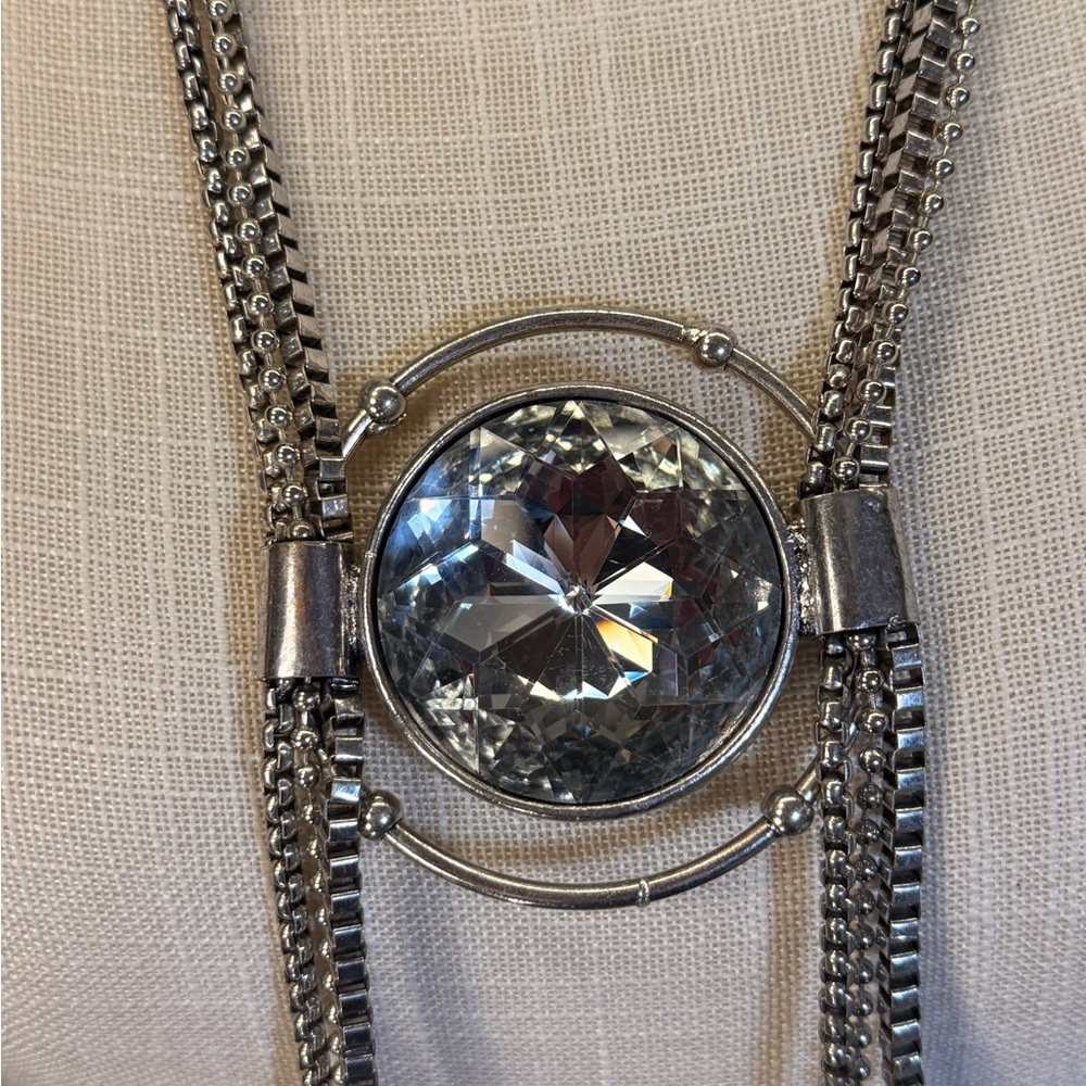 Large solitaire Faceted Crystal glass Pendant triple tassel statement necklace. - Picture 6 of 8